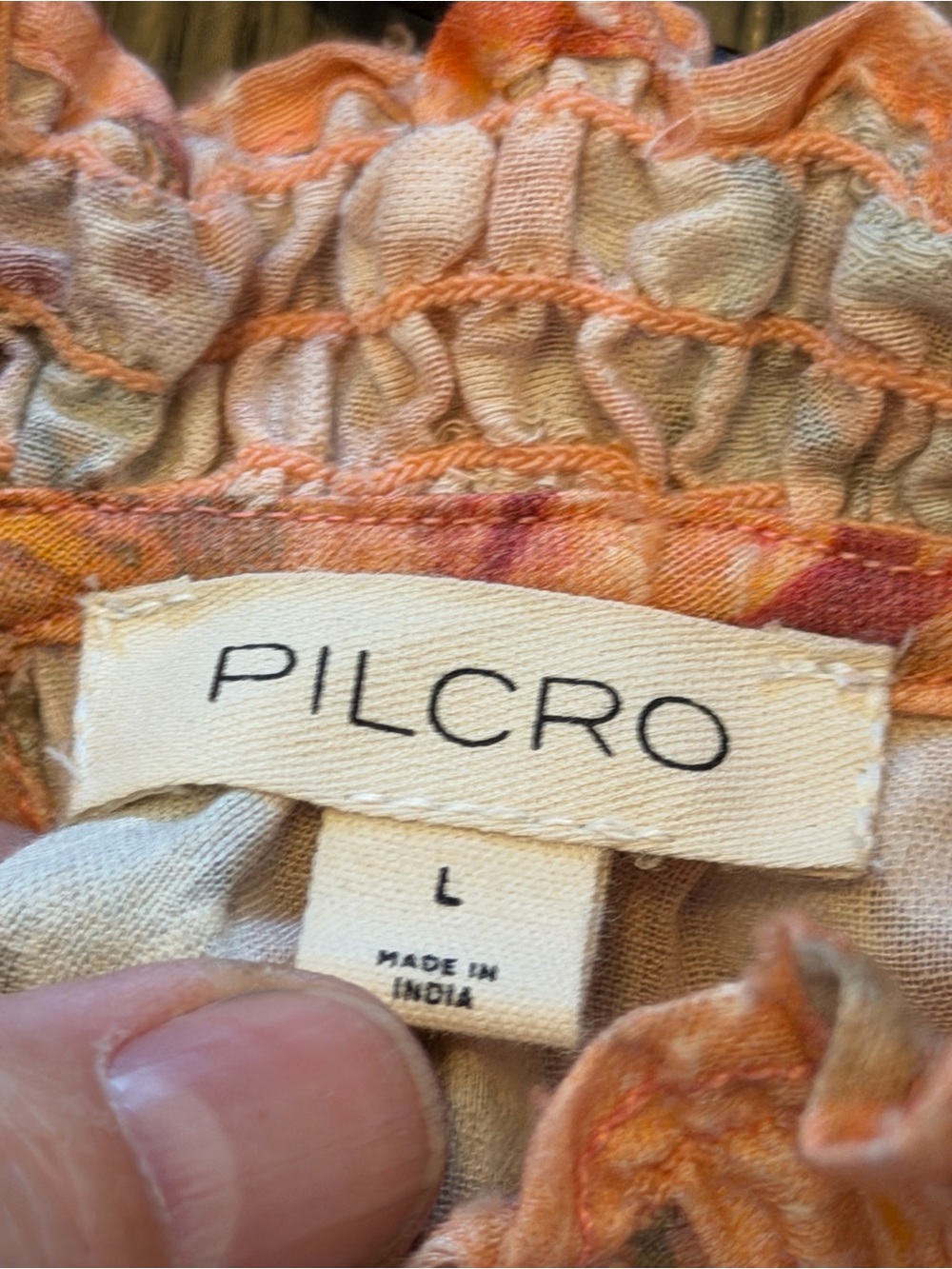 Pilcro Peach Floral Paisley Smocked-Neck Blouse Hobo Flowy 100% cotton sz L - Picture 9 of 9